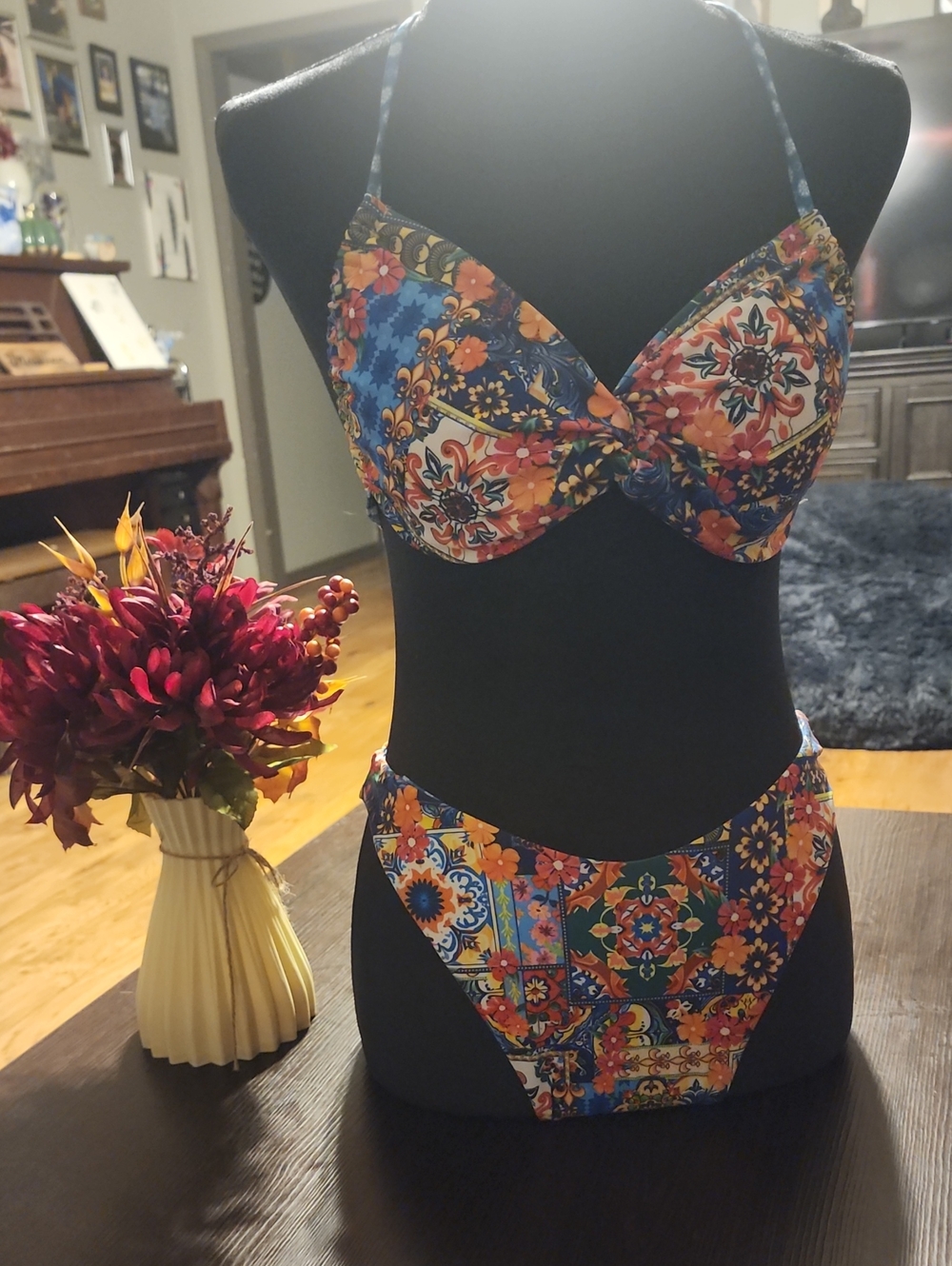Patchwork Floral Underwire Bikini Set - Multicolor